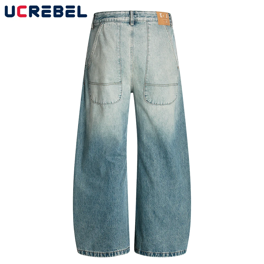 

Gradient Dyed Denim Scimitar Pants Mens Washed Distressed High Street Loose Wide Leg ARC 3D JEANS Men