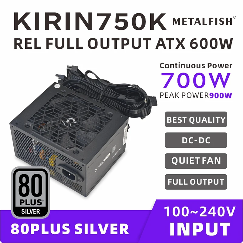 

METALFISH KIRIN750K ATX Блок питания 600 Вт 700 Вт 80 ПЛЮС СЕРЕБРЯНЫЙ БП для игровых компьютеров 700 Вт Дополнительный полный модуль (100-240 В)