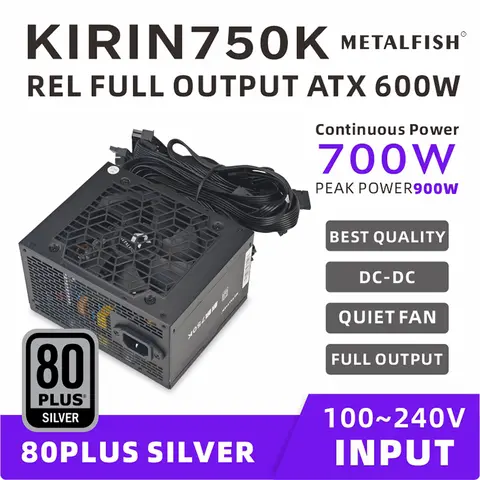 METALFISH KIRIN750K ATX Power Supply 600W 700W 80PLUS SILVER PSU for Gaming computers 700W Optional full module(100-240V)