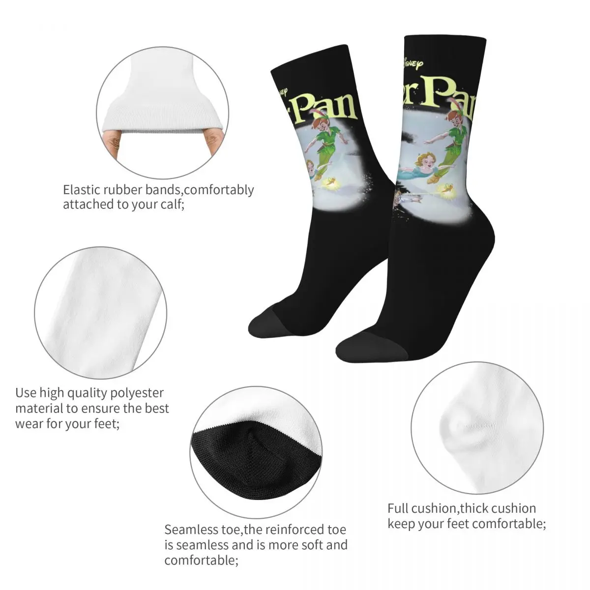 New Male Men Socks Casual Peter Pan Flying Logo Sock Polyester Sport Women\'s Stockings Spring Summer Autumn Winter