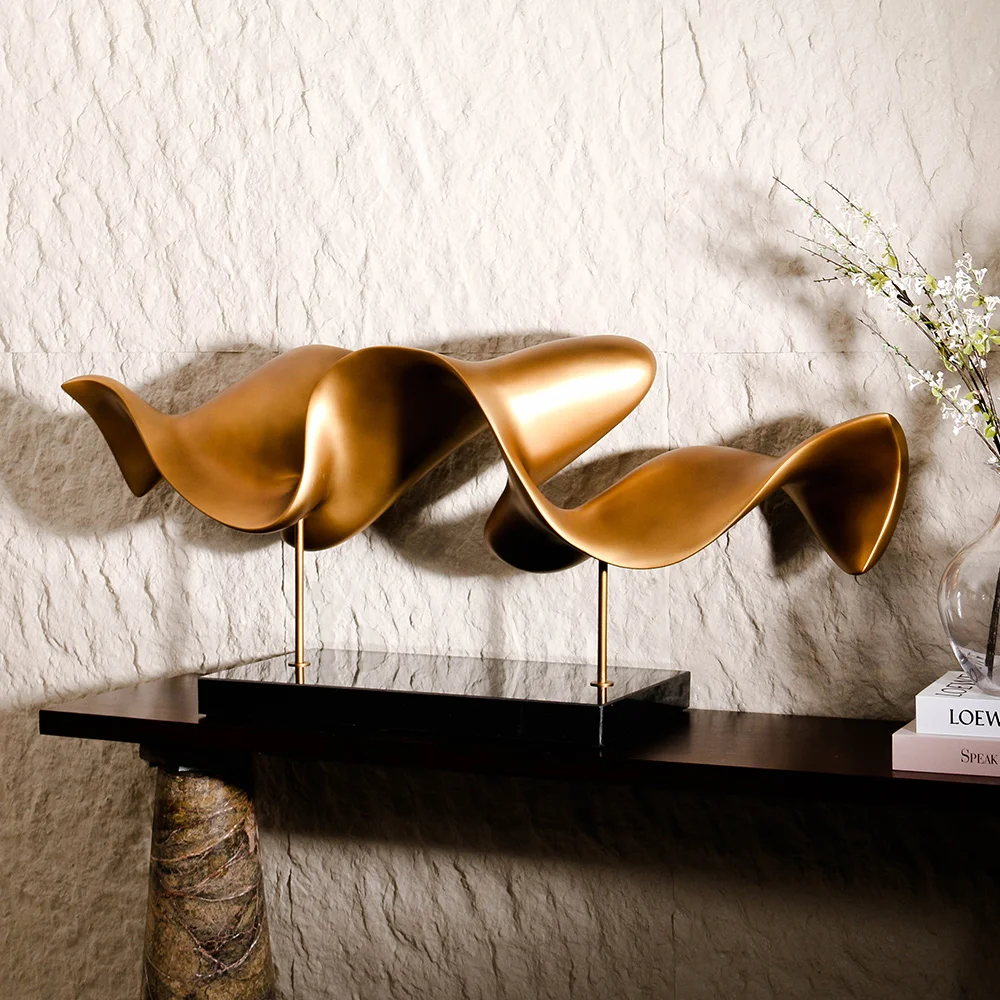 New Design Hotel Office Decoration Accessories Project Resin Antique Brass Waveform Desktop
