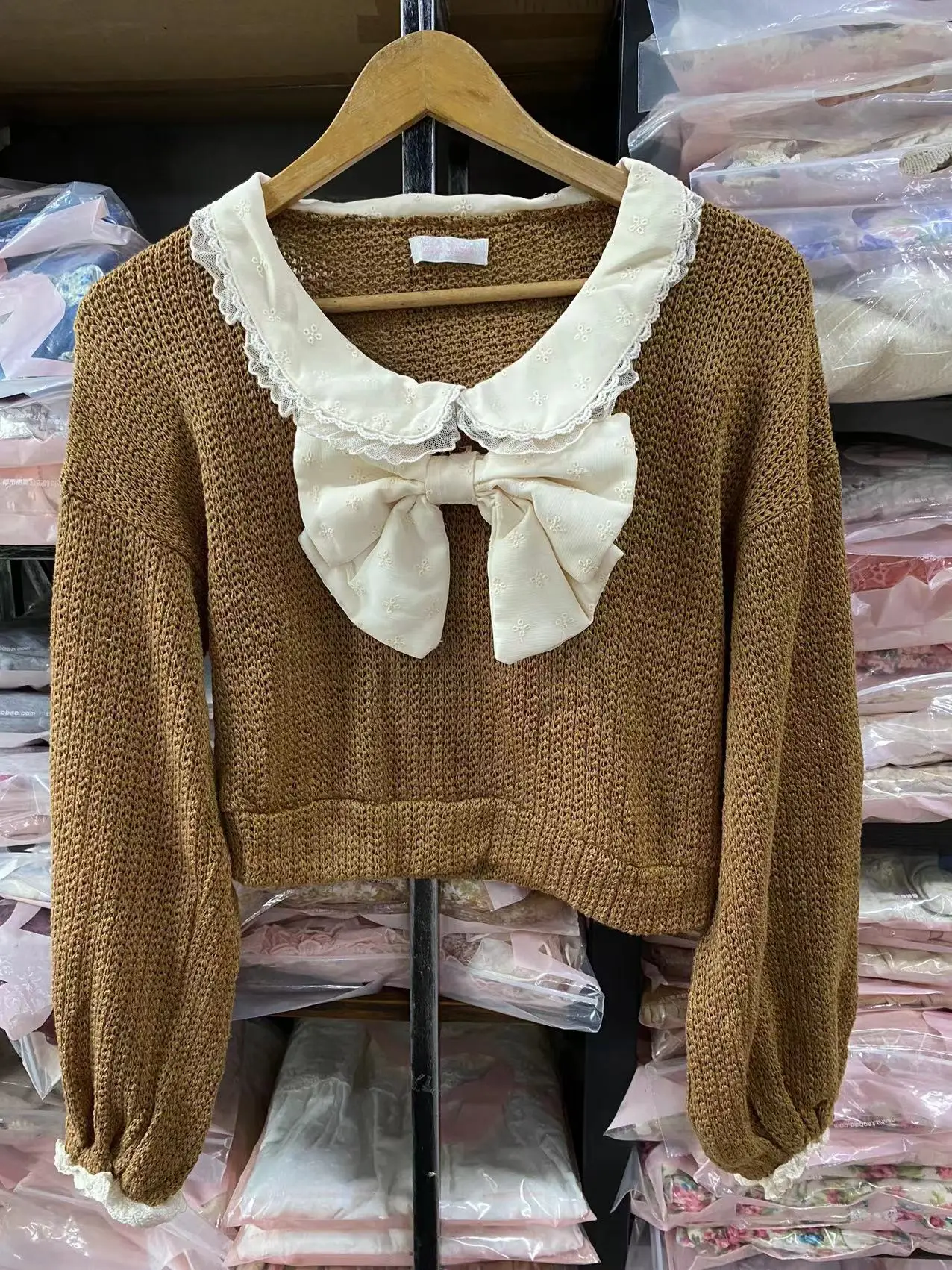 Japan Liz Lisa Japanese Original Crochet Lace Embroidery Bows Jersey Winter Sweaters