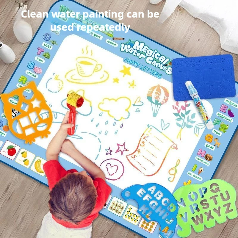 Lienzo al agua para niños, libro de dibujo mágico con grafiti repetido, tablero de pintura al agua grande de color para jardín de infantes, juguete de aprendizaje
