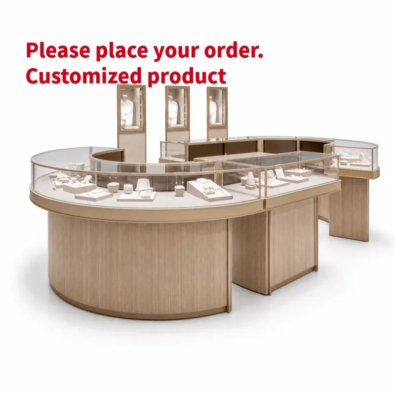 custom.Custom Size Wood Glass Jewelry Display Showcase with LED Light Eco-Friendly Durable Custom Made Jewelry Store