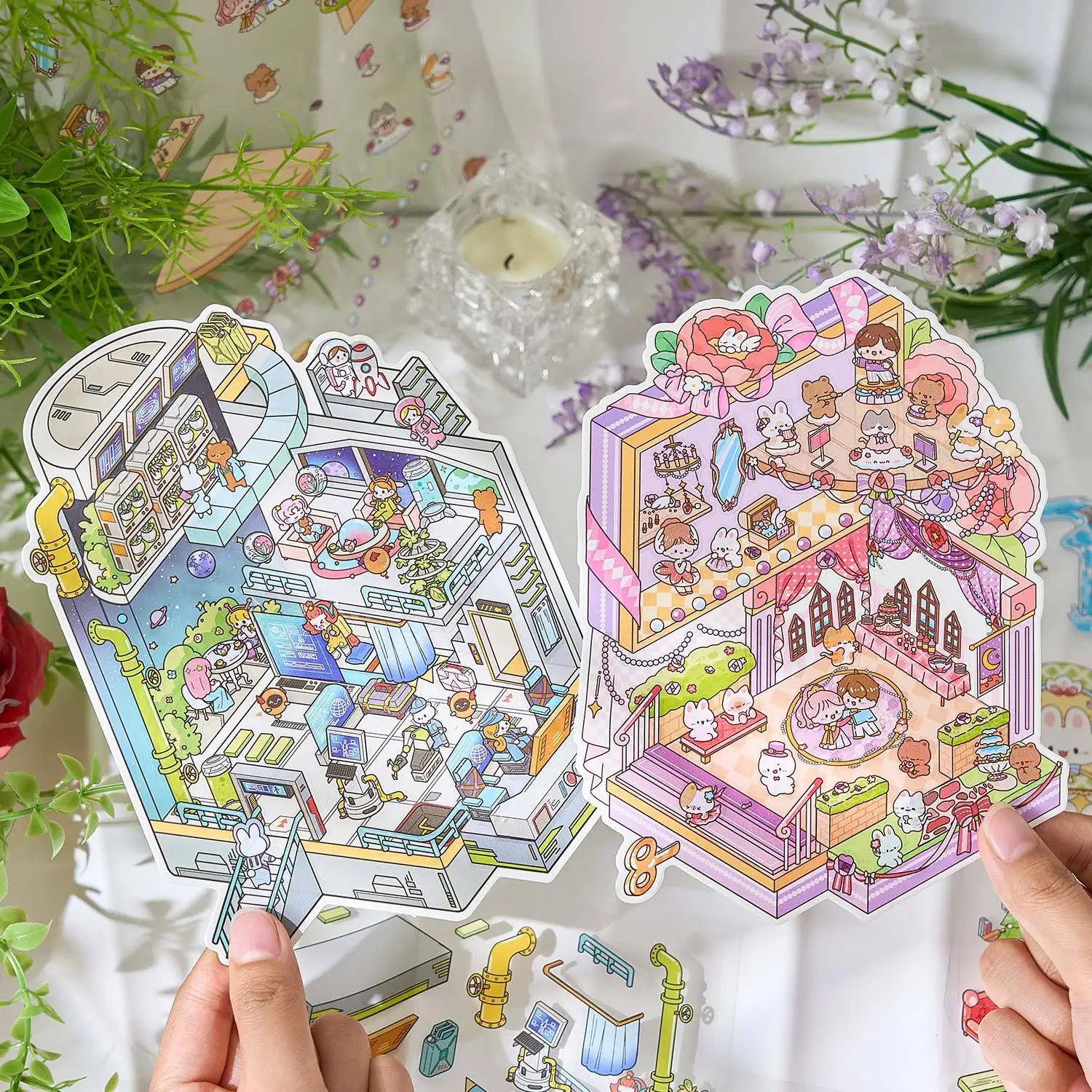 

Kawaii 3D космическая станция, мультяшная тема животного, пейзажная наклейка, сцена в кабине, сделай сам, игрушка, игра, наклейка, фестиваль, подарок на день рождения для девочек