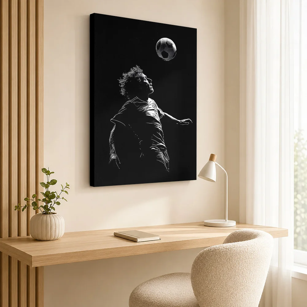 Soccer Player Ball Header Canvas Print Poster Silhouette Style Wall Art With Personalized Photo For Home Gym Ideal Birthday Gift