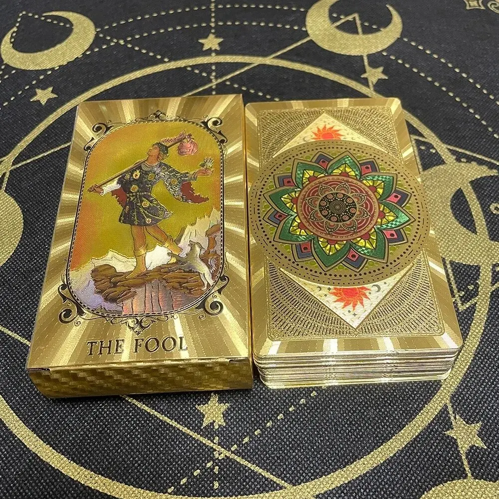 Cartes de Tarot en feuille d'or, accessoires de Divination Whitch imperméables, jeu de société classique Catan, prophétie pour débutant, accessoires d'auto-apprentissage pour chat