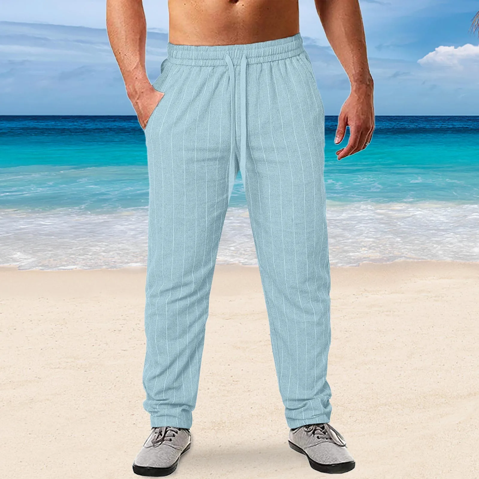 

Man Pants Casual Solid Color Trousers Baggy Bottoms Cotton And Linen Big Size Straight Beachwear Summer Joggers Y2k Pantalones