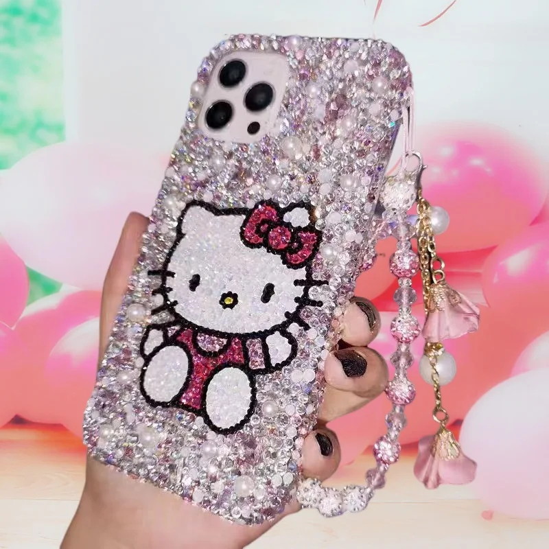 

Чехол для телефона Sanrio Cute Cartoon Kt Apple со стразами в стиле аниме «Hello Kitty» для Iphone 17 16 15 14 Pro Max, высококлассный подарок для девочек с защитой от падения