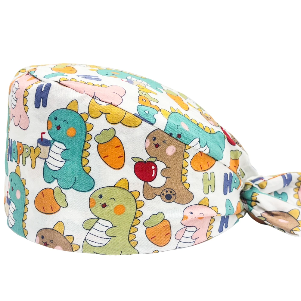

Медицинская шапочка с милым динозаврьим принтом для женщин и мужчин, регулируемая, дышащая, для операционной, хлопковая