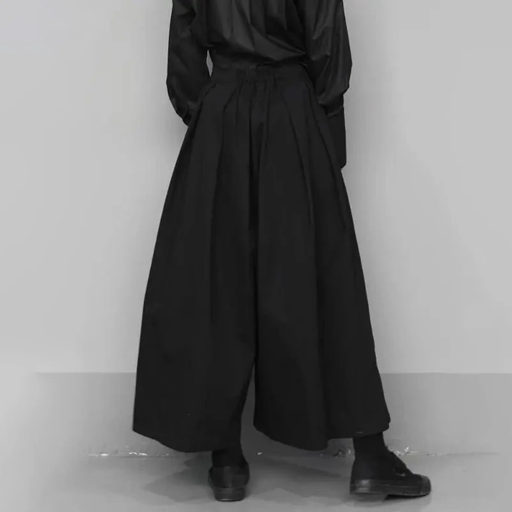 2024 Trendy Gothic Dark Style Loose Cropped Hakama Pants Wide Leg Pants New Large Size Design Sense Samurai Pants Men\'s Clothing