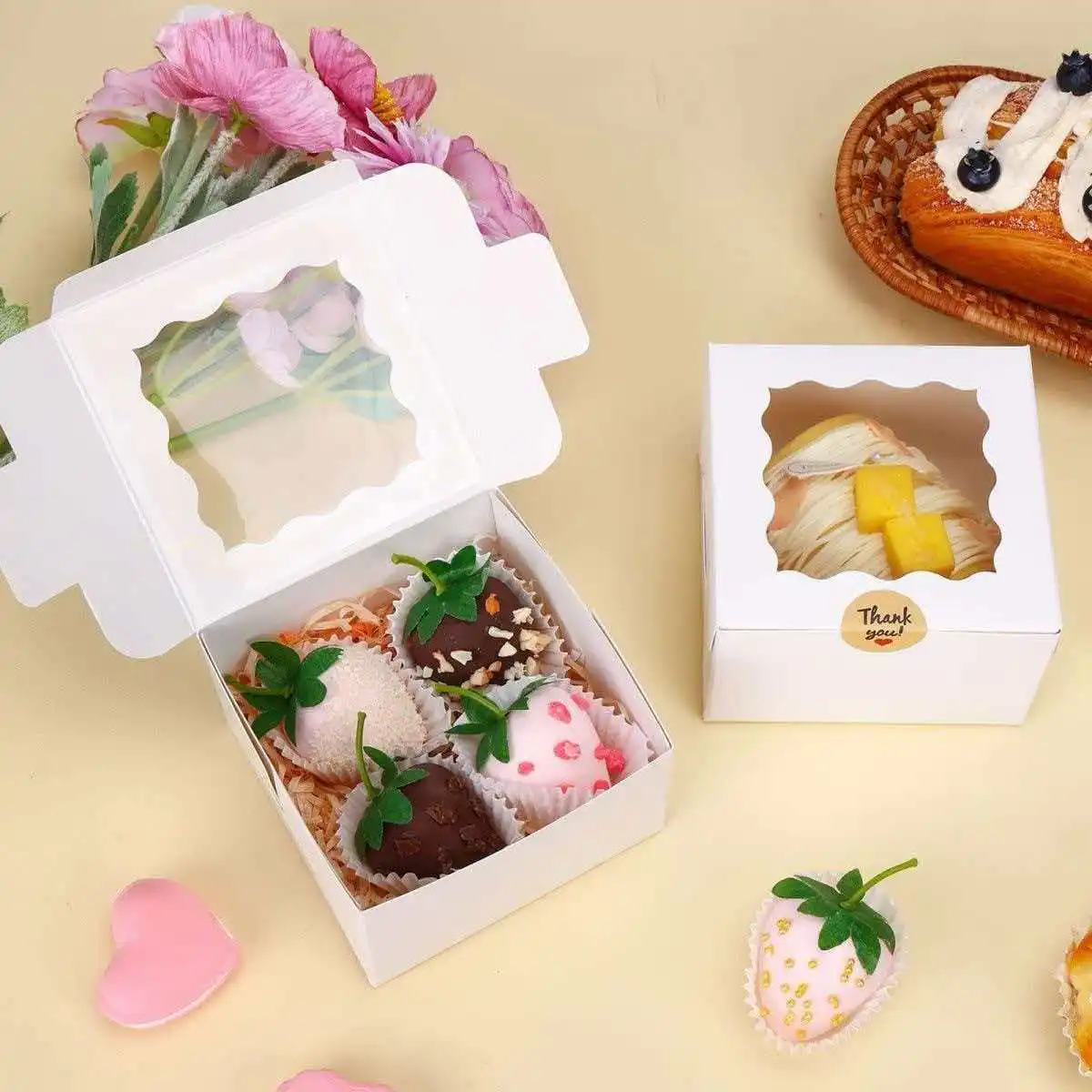 10 paper cupcake packaging boxes, pastry boxes, cookies, snowflake pastries baking packaging boxes