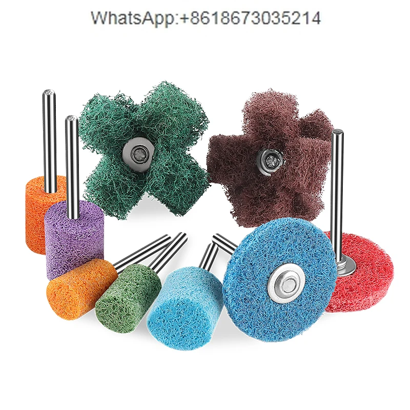 Nylon grinding head with handle fiber polishing wheel metal deburring flower head grinding head cylindrical T-shaped