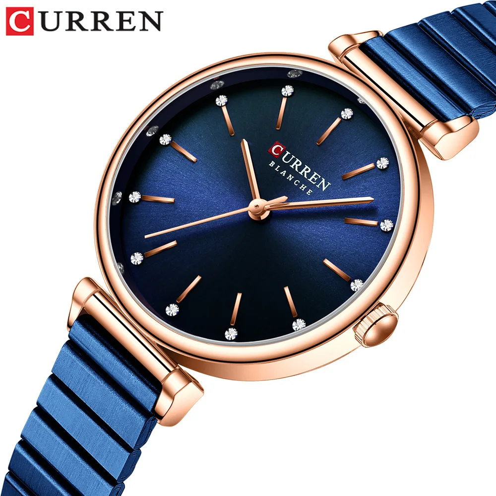 CURREN 9081 Relógio de quartzo feminino redondo simples moda casual relógio de pulso para presente de aniversário feminino