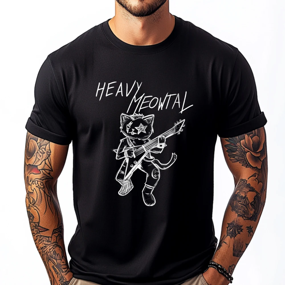 

Heavy Meowtal Cat Lover Sports T Shirt Men Meme Tshirt Aesthetic Mens Clothing Plus Size Streetwear Crazy