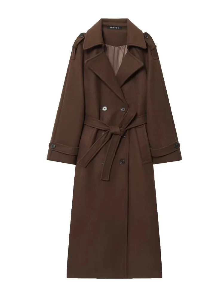 HH femmes manteaux d'hiver mode ceinture poche Double boutonnage décoration Long coupe-vent femme décontracté ample Streetwear vêtements d'extérieur