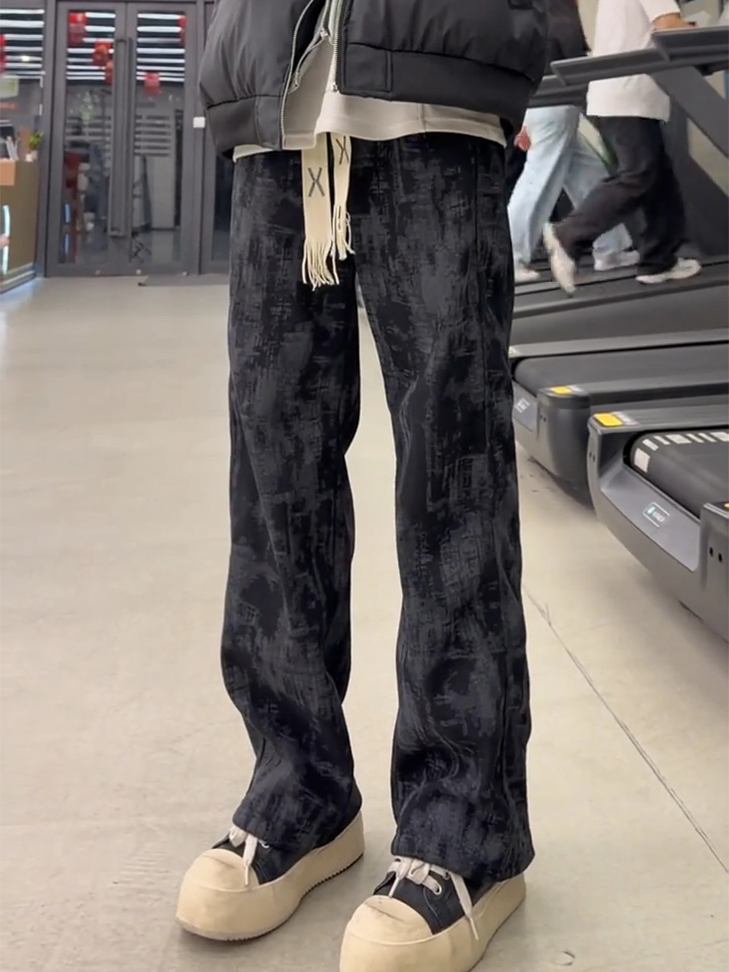 

Мужские спортивные брюки из вельвета с эффектом тай-дай, на флисовой подкладке, прямого кроя, зауженные, повседневные, в американском стиле, для зимы