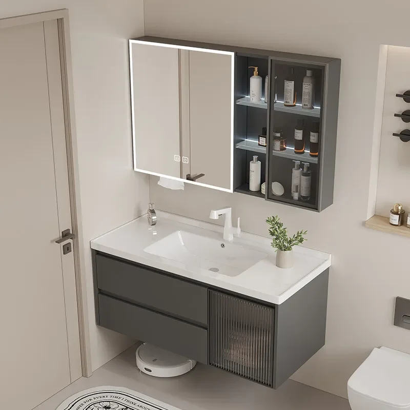 Bathroom Cabinet with Ceramic Integrated Basin and Toilet Drawer Wash Basin Face Wash Basin Combination Honeycomb Aluminum