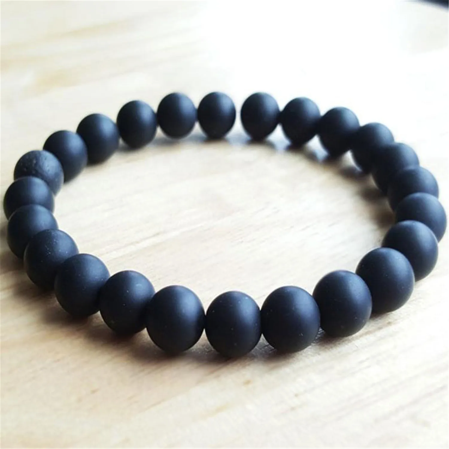 

8mm Natural Matte Black Onyx Mala Bracelet Women Party Chain Unisex Ethnic Adjustable Men