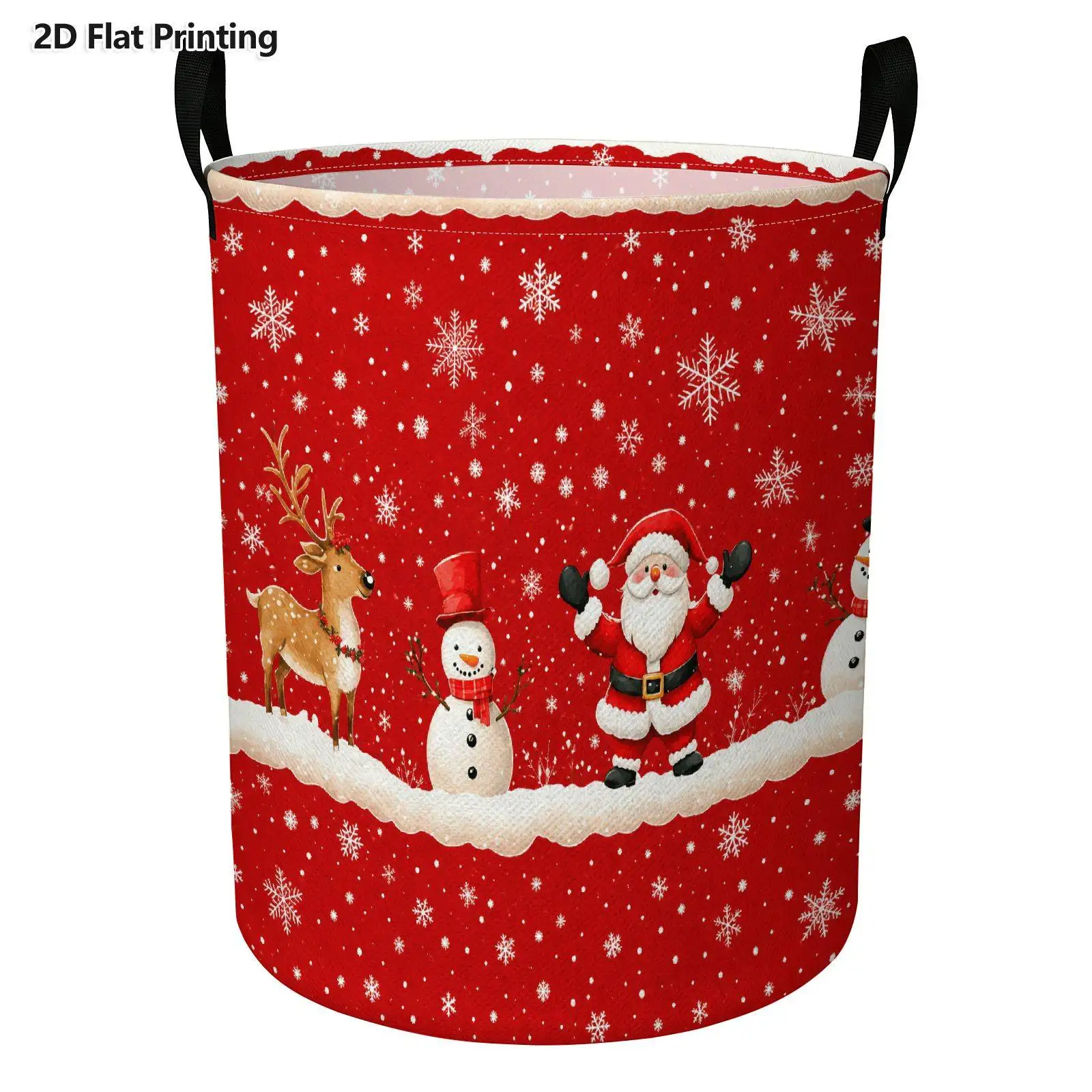 1pc, Christmas Santa Snowflakes Dirty Laundry Basket, Multi-Functional Hamper with Handles, Foldable Storage Bin for Home Use
