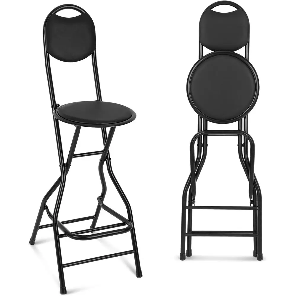 

1 Pcs Seat Height 26 Inch olding Bar Stool with Backrest Leather Padded Collapsible Stools or Adults Portable Black Bar Height o