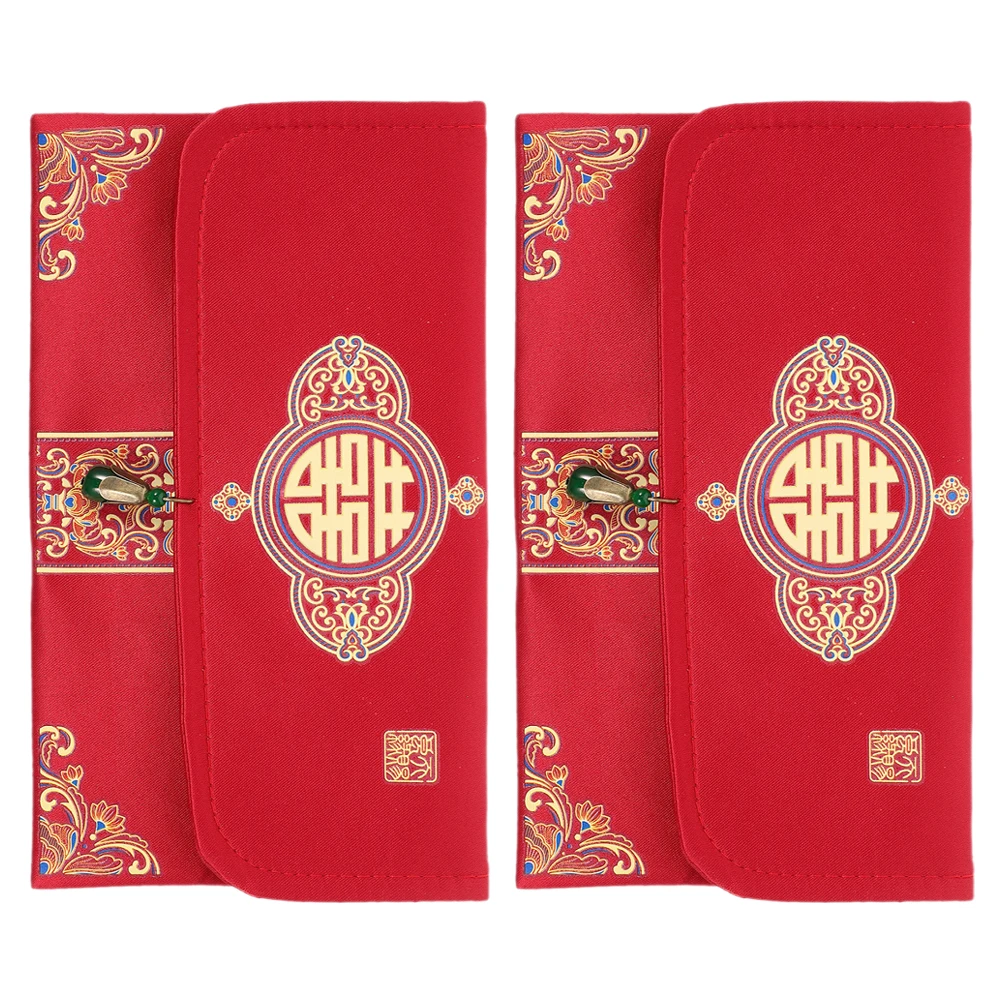 

2 шт. свадебных красных конвертов, элегантный тканевый дизайн, прочный держатель для денег для свадебной церемонии, кармашки для благословений в китайском стиле