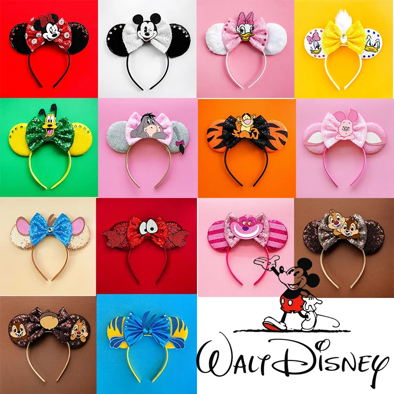 

Cartoon Ears Disney Headbands Mickey Mouse Women Minnie Daisy Hairband Girl Sequins Bow Hair Accessories Kids Xmas Birthday Gift