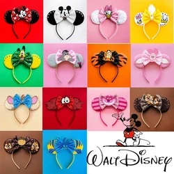 Cartoon Ears Disney Headbands Mickey Mouse Women Minnie Daisy Hairband Girl Sequins Bow Hair Accessories Kids Xmas Birthday Gift