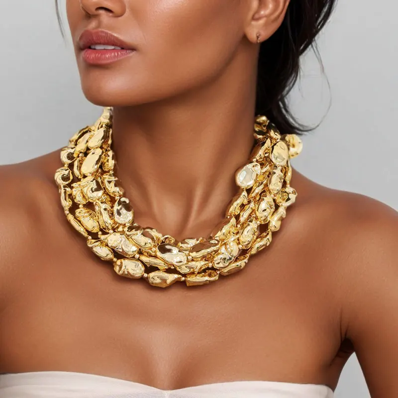 

1Pc Exquisite Gold Irregular Multi-layered Short Necklace,Retro, Gorgeous,Exaggerated,And Unique Fashion Christmas Accessories
