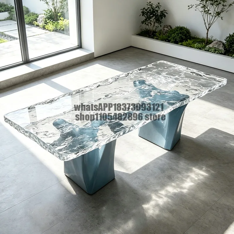 art desk negotiation  light luxury Transparent resin tea table glacier long dining table water ripple office high-end