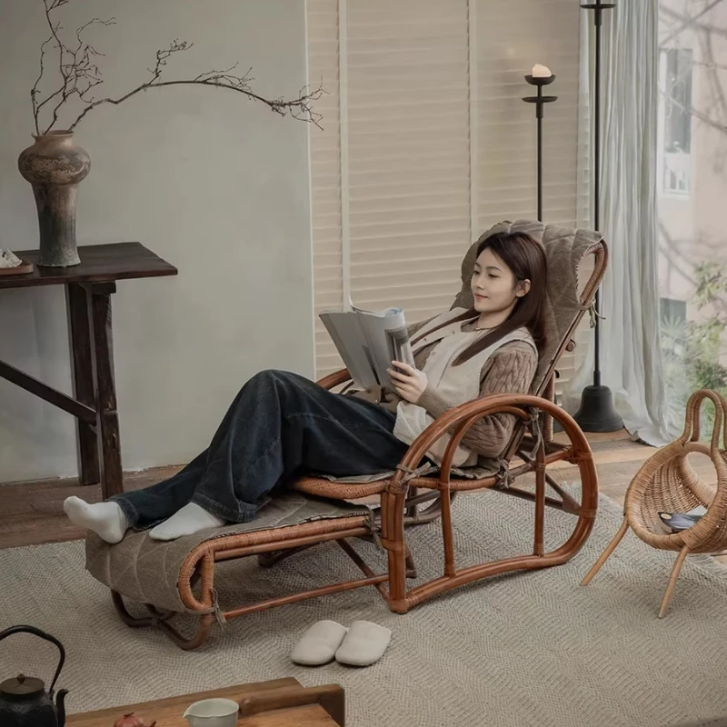 Retro style natural rattan weaving, elderly leisure, single recliner 2