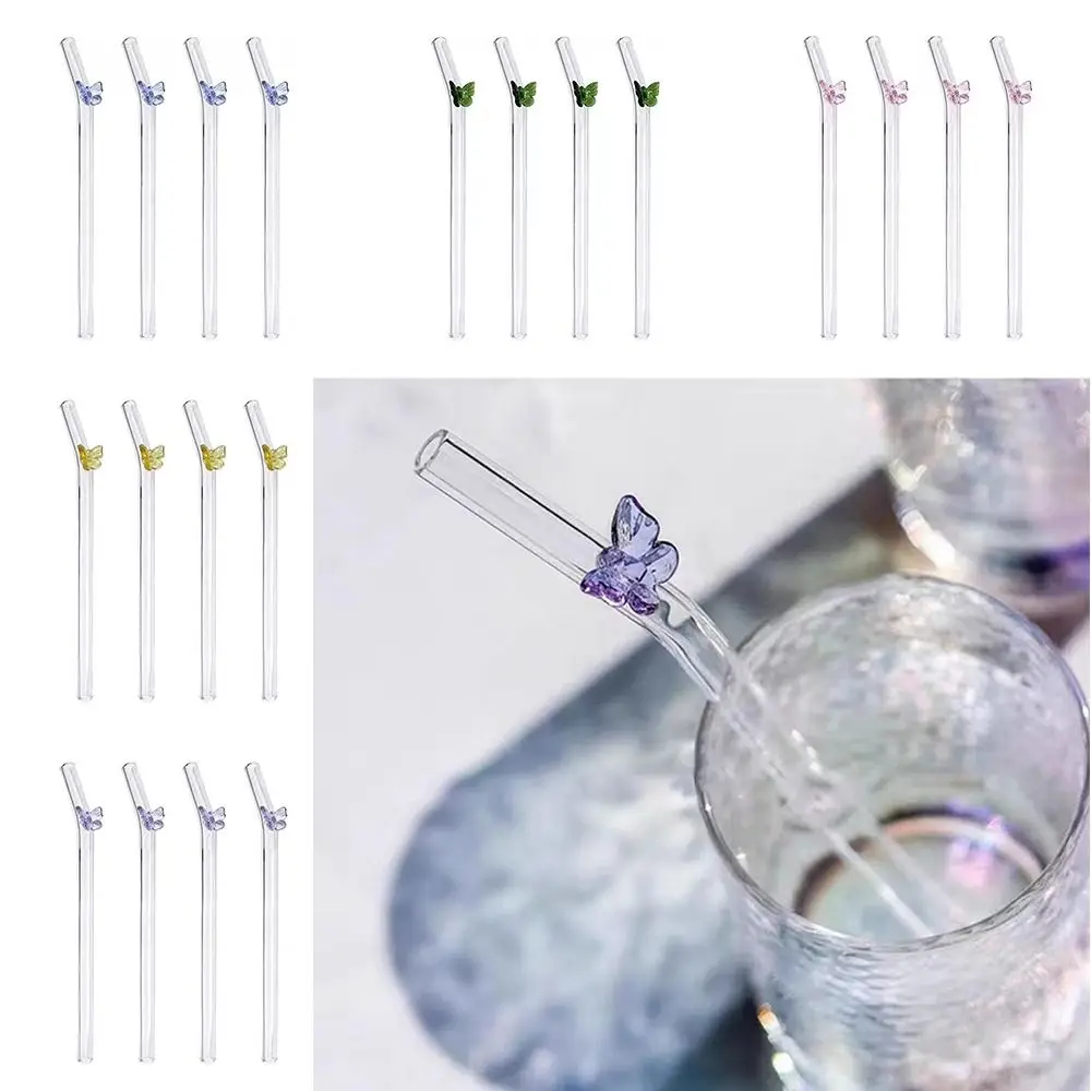 Party Drinkware Cocktails Straight Bend Straws Butterfly Glass Straws Drinking Straw Clear Straws