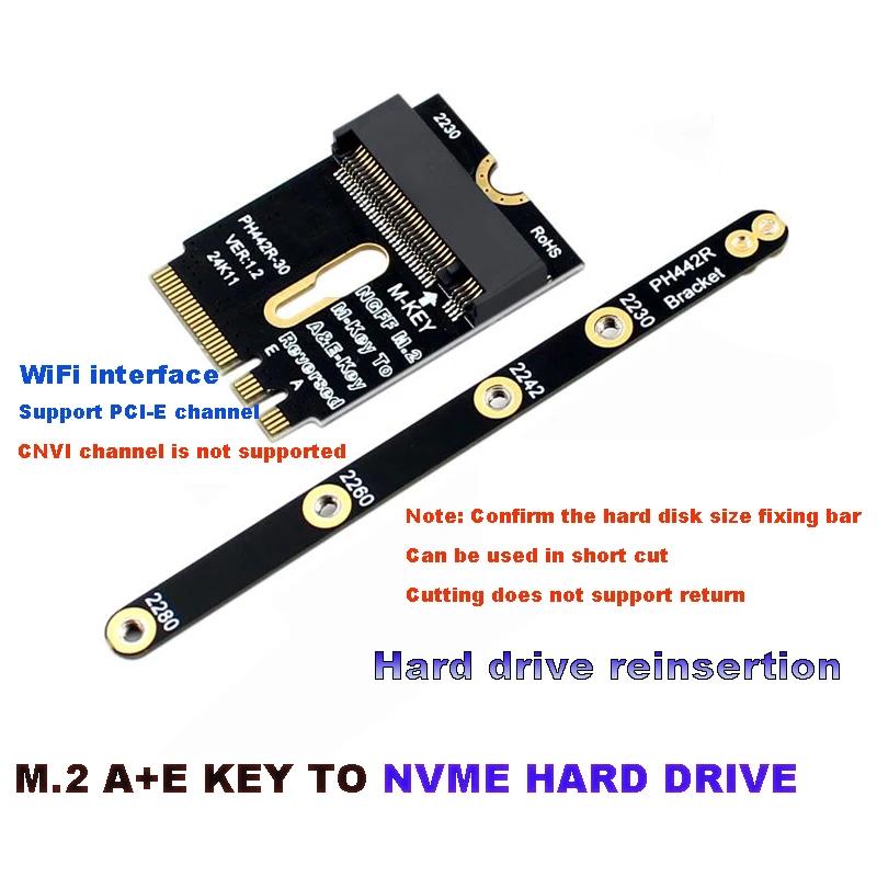 Адаптер M.2 Key A+E к NVME SSD Интерфейс M.2 WIFI A/E Key к M Key gen3 X4 для 2230 2242 2260 2260 2280 SSD Riser Card