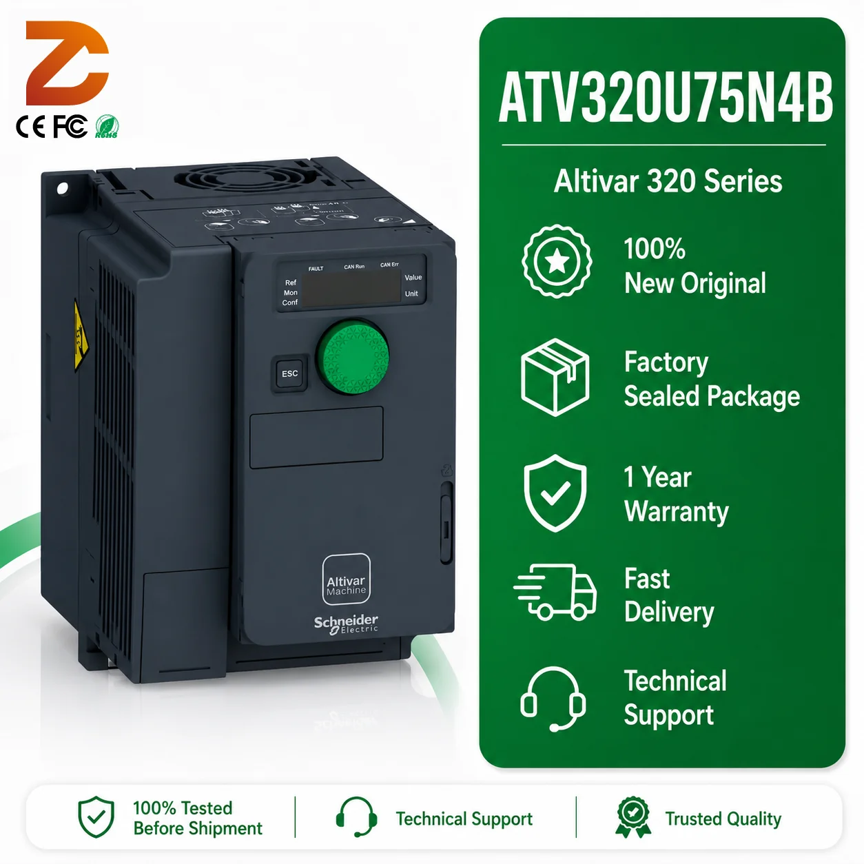Original ATV320U75N4B Variable Frequency Drive 7.5kW 10HP 380-500V VFD AC Drive Frequency Converter for Conveyor
