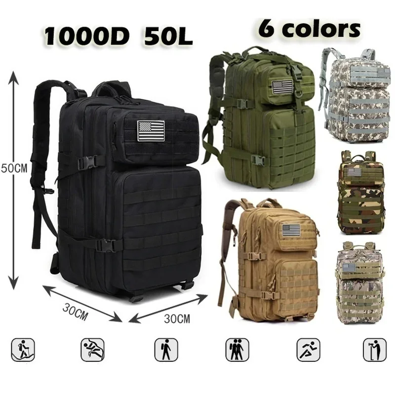 JBTP 50L 1000D Nylon Waterproof Trekking Fishing Hunting Bag Backpack Outdoor Rucksacks Tactical Sports Camping Hiking