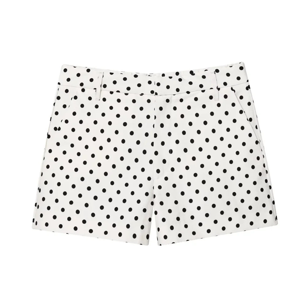 Jaket sifon motif polkadot kerah tegak serbaguna kasual wanita baru dengan celana pendek mini berpinggang tinggi