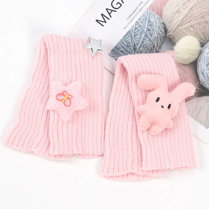 

Y2K 1Pair Women Arm Cover Harajuku Cute Arm Warmers White Pink Kawaii Knitted Fingerless Long Gloves Outdoor