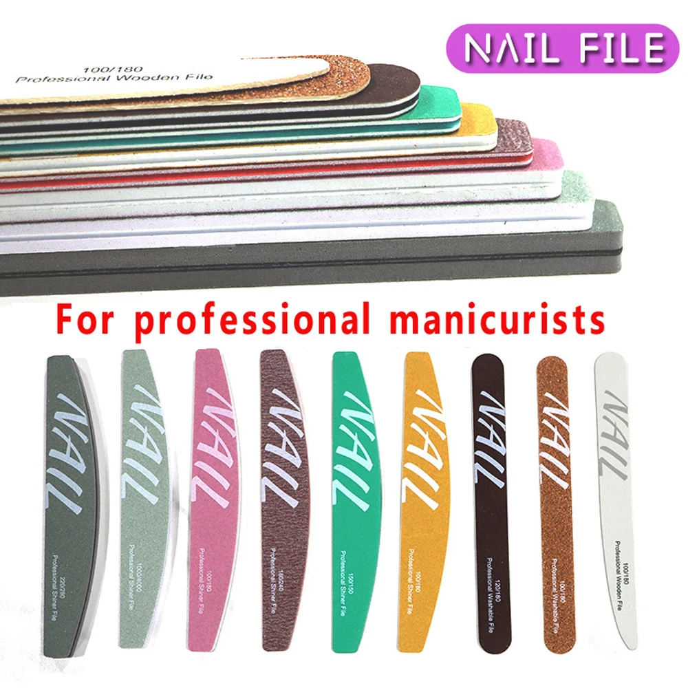 

10Pcs 100/180/150/240 Grit Manicure Nail Files Dual Sided Nail Care Tools for Professional Manicurist Nail Salon Buffing Sanding