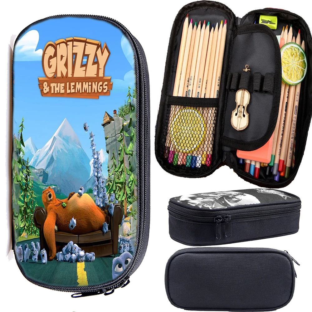 Grizzy and the Lemmings Pencil Case Bears Desktop Storage Pencil Bag Student Stationery Storage Bag Cartoon Pen Case Gift Toys