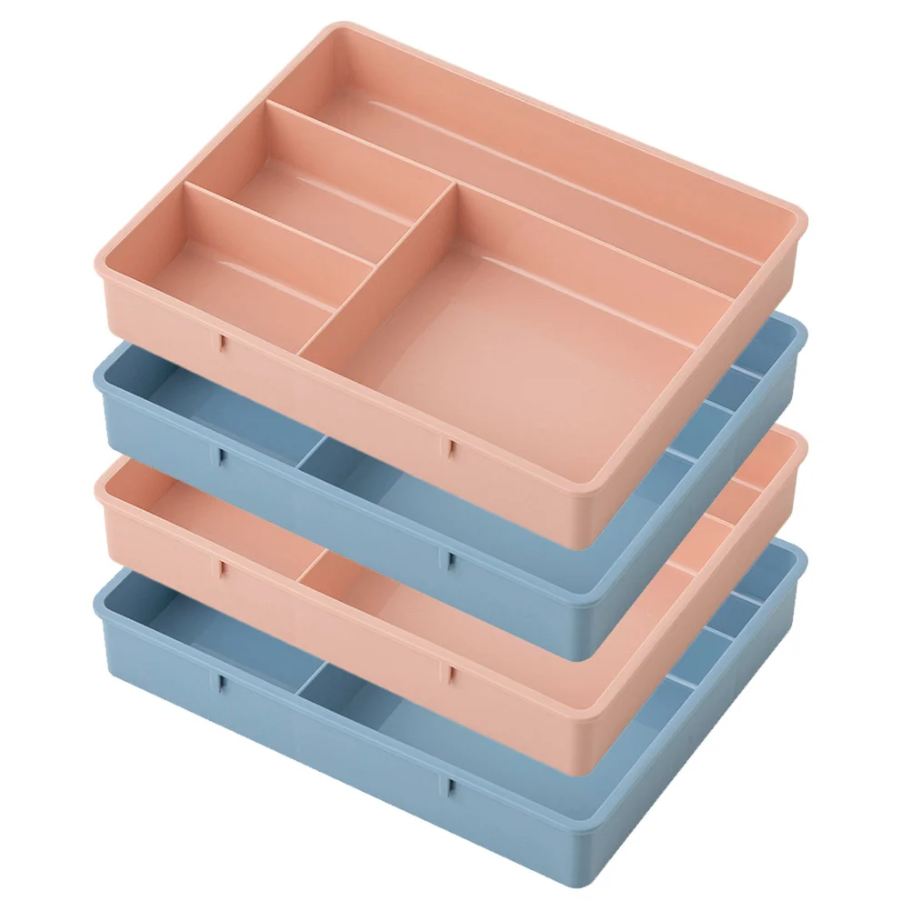 4 قطع من صناديق تخزين سطح المكتب ذات سعة كبيرة، صواني تنظيم الأدراج، حاويات مكتب بلاستيكية، منظم مكياج للمكتب #5