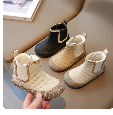 Autumn Winter Baby Girls Boots Children Shoes Outdoor Non-slip Infant Shoes Waterproof Windproof Lace Kids Plush Ankle Boots