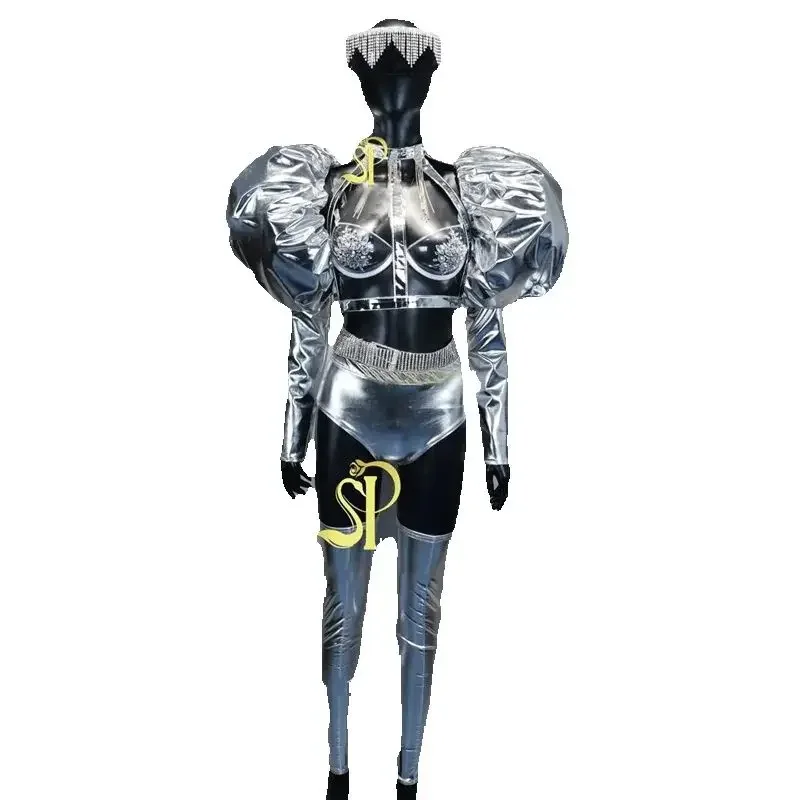 Silver Laser Gogo Dancer Costume Women Festival Outfit Bar Nightclub Ds Dj Pole Dance Clothing Christmas Party Rave Wear