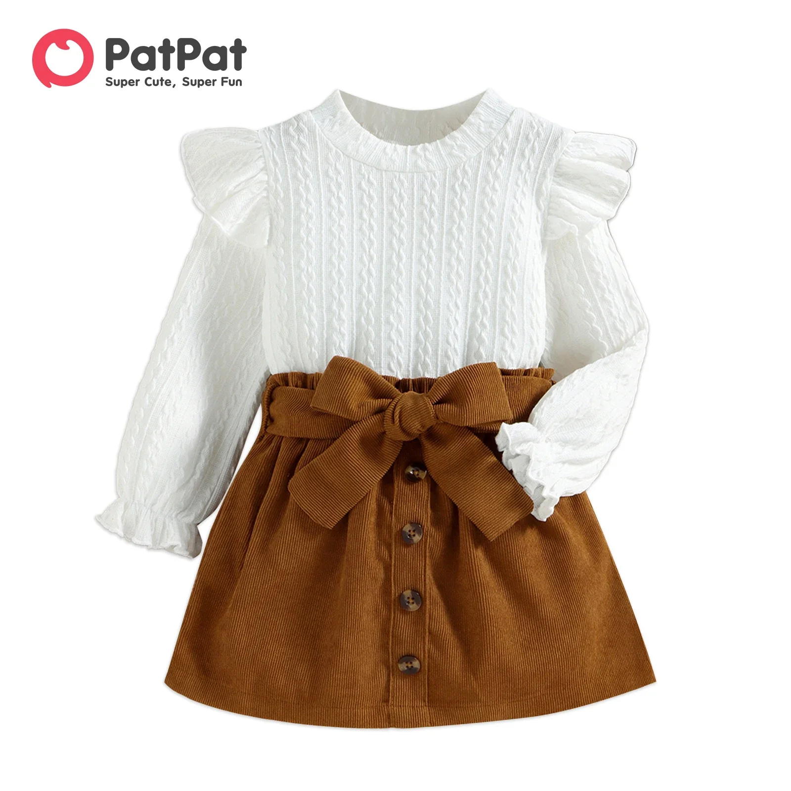 

PatPat 2pcs Toddler Girl Sweet Ruffled Textured Tee and Belted Skirt Set Suitable for Summer Season Soft and Comfortable
