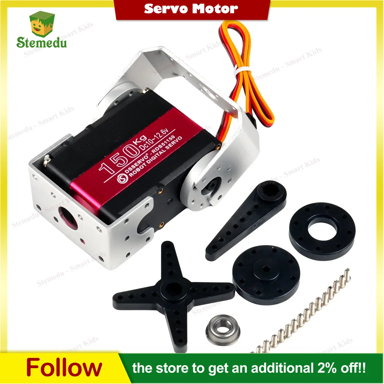Servo robotico a doppio albero servo digitale ad alta tensione da 150 kg RDS51150 12 V con staffa di montaggio a U 180/270 gradi