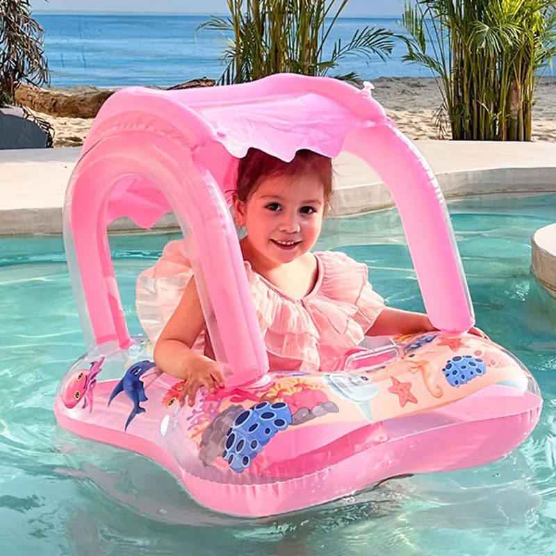 

Swimming Pool Kids Inflatable Swimming Ring Seat Boat Floating Shade Sitting Swim Ring Summer Pool Supplies Baby Party Gift