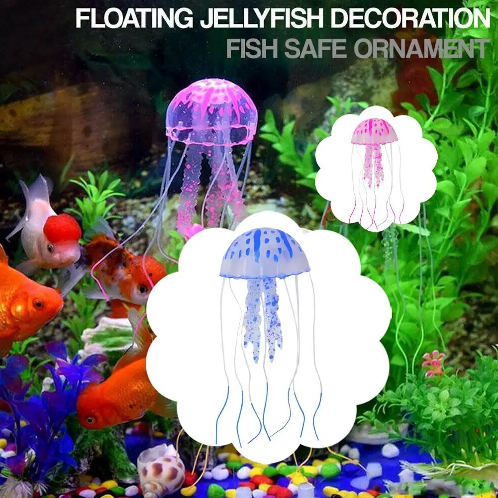 

Artificial Swim Luminous Jellyfish Aquarium Decoration Ornament Live Aquatic Underwater Luminous Landscape Tank Fish Plant H4Y4