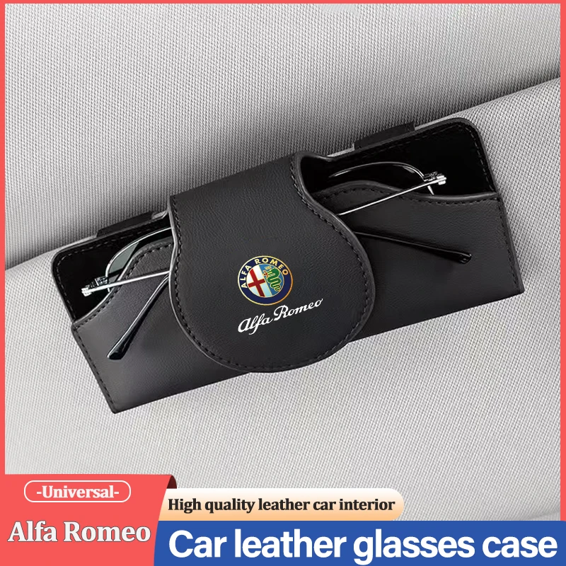 

Car Glasses Case Sun Visor Leather Eyeglass Clip 2025 Auto Interior For Alfa Romeo 4C 159 166 Spider Giulia 156 Mito 147 8C GT
