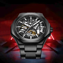 GLENAW Fashion Trend Focus Hollow Design Dial Exquisite Streamlined Case Fully Automatic Mechanical Waterproof Luminous Watch