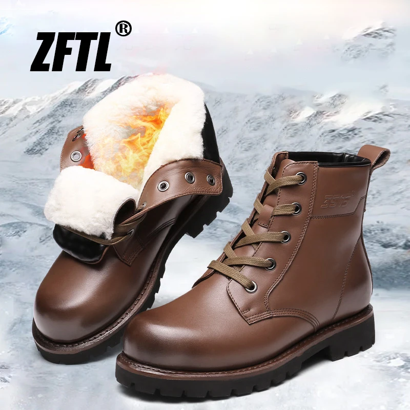 ZFTL Men\'s Cow leather wool boots Goodyear boots Military boots Outdoor Winter boots Non-slip rubber sole High Quality