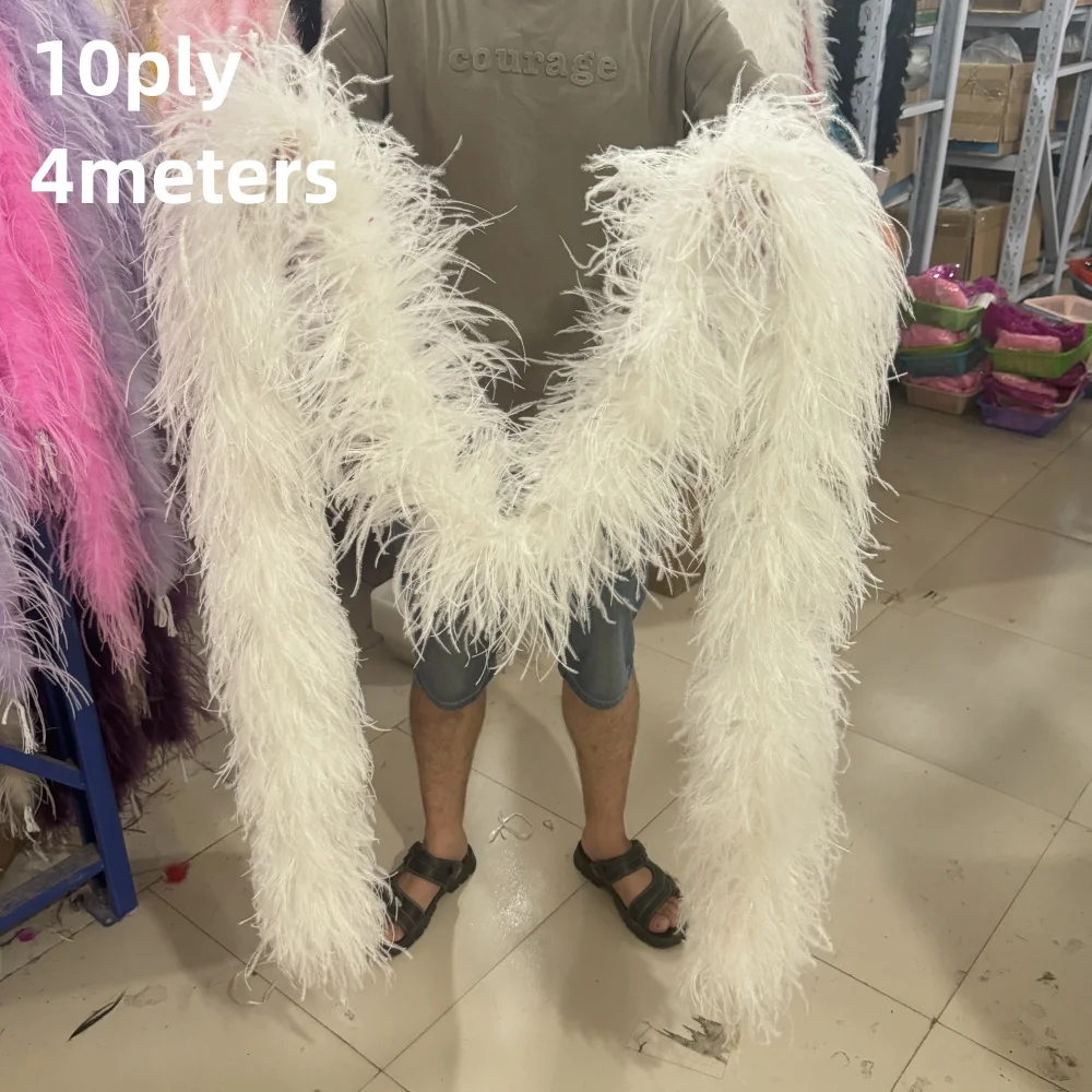 6 8 10 15 20Ply Boa Fluffy Ostrich feathers boa Trim 4 Meters Real Ostrich Feathers Scarf for Wedding Party Dress Sewing Pluma